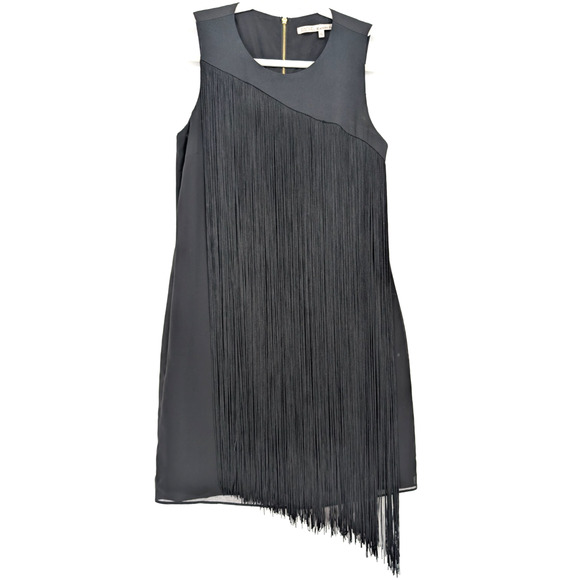 Rachel Roy Black Fringe Asymmetrical Dress Flapper Art Deco Gatsby Glam Small - Picture 3 of 12